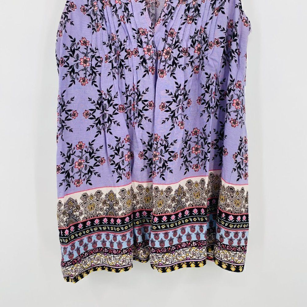 Hem & Thread Size Small Purple Boho Floral Pleated Sleeveless Blouse Top - Picture 3 of 9